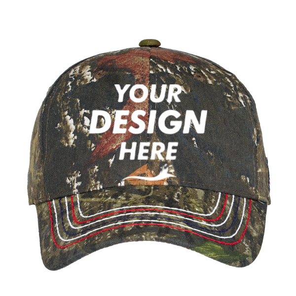 Port Authority Americana Contrast Stitch Camouflage Cap, Mossy Oak New Break-Up, Front view, Mockup