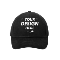 Port Authority Brushed Twill Cap, Black, Front view, Mockup