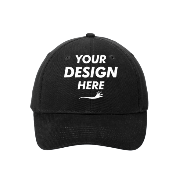 Port Authority Brushed Twill Cap, Black, Front view, Mockup