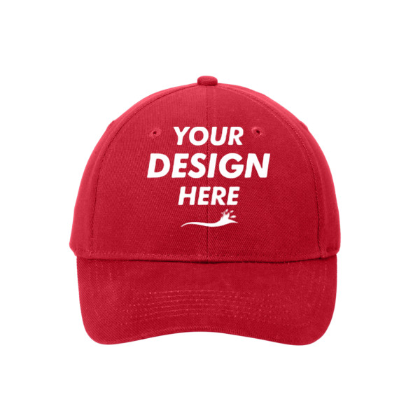 Port Authority Brushed Twill Cap, Red, Front view, Mockup