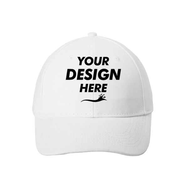 Port Authority Brushed Twill Cap, White, Front view, Mockup