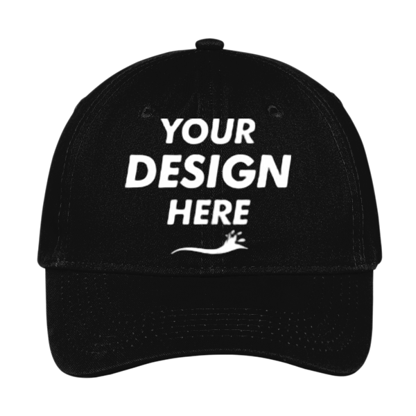 Port Authority Brushed Twill Low Profile Cap, Black, Front view, Mockup