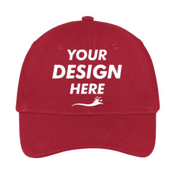 Port Authority Brushed Twill Low Profile Cap, Red, Front view, Mockup