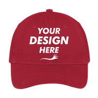 Port Authority Brushed Twill Low Profile Cap, Red, Front view, Mockup