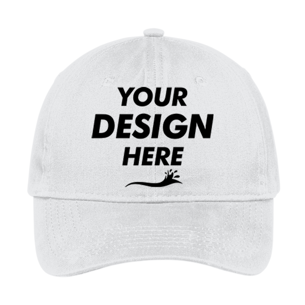 Port Authority Brushed Twill Low Profile Cap, White, Front view, Mockup