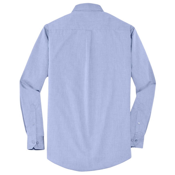 Port Authority Crosshatch Easy Care Shirt, Chambray Blue, Back view