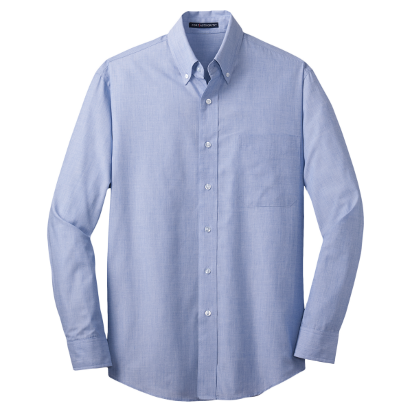 Port Authority Crosshatch Easy Care Shirt, Chambray Blue, Front view