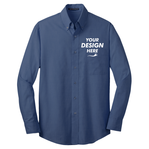 Port Authority Crosshatch Easy Care Shirt, Deep Blue, Front view, Mockup