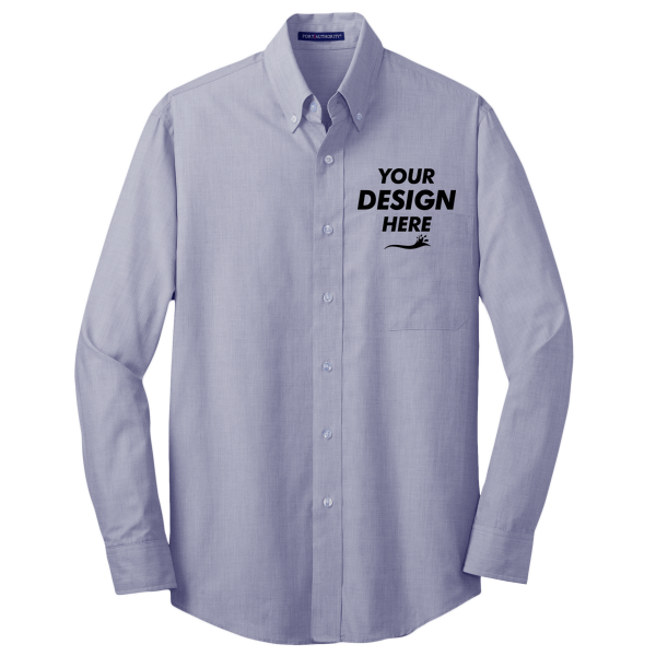Port Authority Crosshatch Easy Care Shirt, Navy Frost, Front view, Mockup