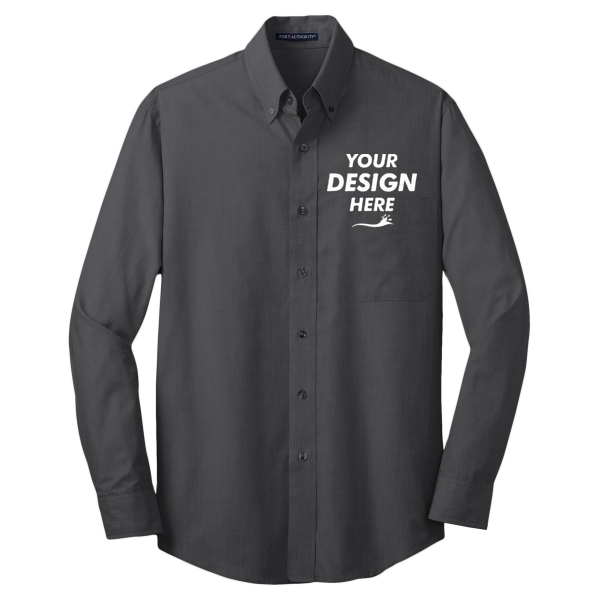 Port Authority Crosshatch Easy Care Shirt, Soft Black, Front view, Mockup