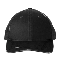 Port Authority Distressed Mesh Back Cap, Black / Black, Front view