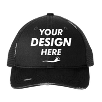 Port Authority Distressed Mesh Back Cap, Black / Black, Front view, Mockup