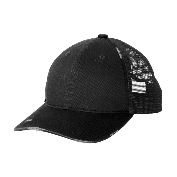 Port Authority Distressed Mesh Back Cap, Black / Black, Left Side view