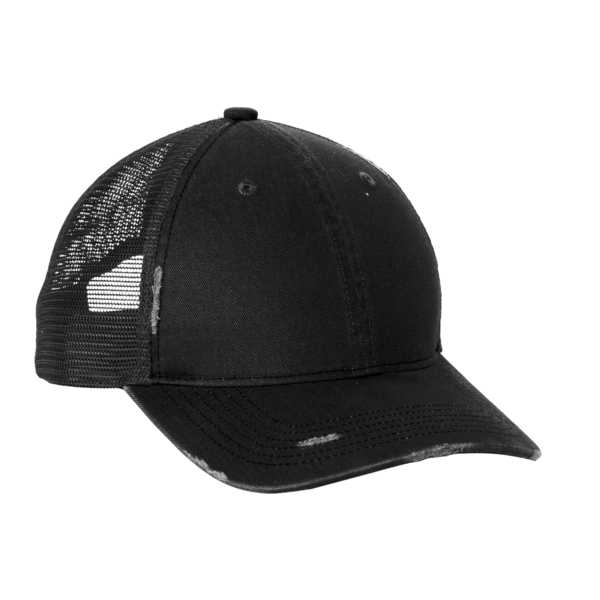 Port Authority Distressed Mesh Back Cap, Black / Black, Right Side view