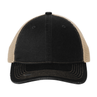 Port Authority Distressed Mesh Back Cap, Black / Khaki, Front view