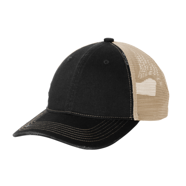 Port Authority Distressed Mesh Back Cap, Black / Khaki, Left Side view