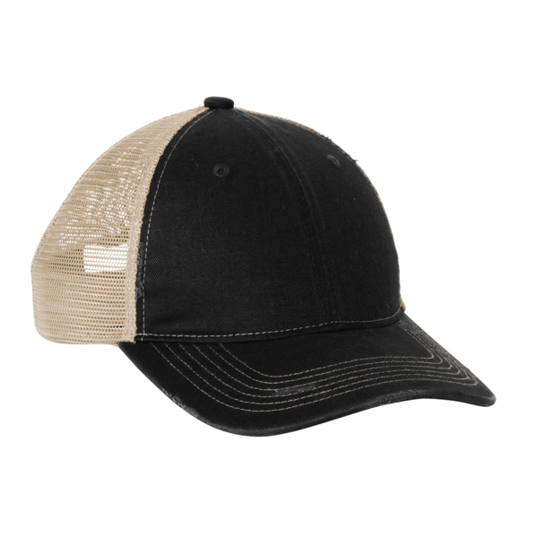 Port Authority Distressed Mesh Back Cap, Black / Khaki, Right Side view