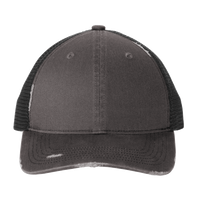 Port Authority Distressed Mesh Back Cap, Grey Steel / Black, Front view