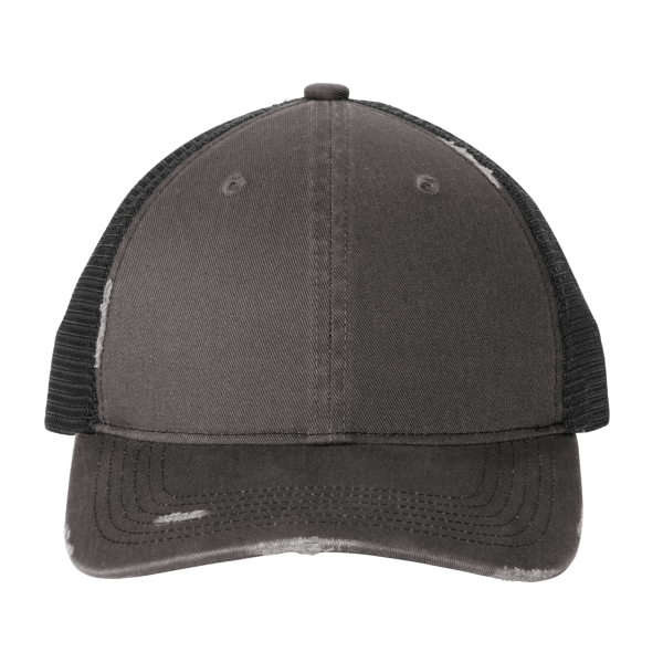 Port Authority Distressed Mesh Back Cap, Grey Steel / Black, Front view