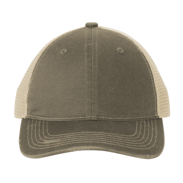 Port Authority Distressed Mesh Back Cap, Khaki / Stone, Front view