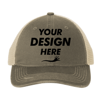 Port Authority Distressed Mesh Back Cap, Khaki / Stone, Front view, Mockup