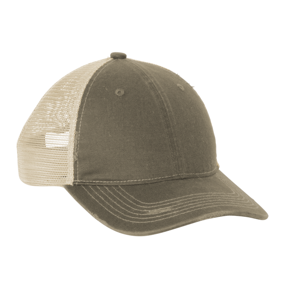 Port Authority Distressed Mesh Back Cap, Khaki / Stone, Right Side view