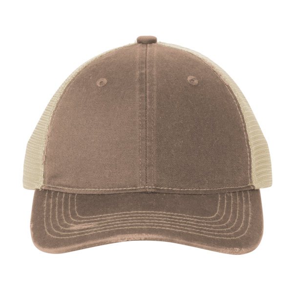 Port Authority Distressed Mesh Back Cap, Light Olive / Stone, Front view