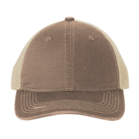 Port Authority Distressed Mesh Back Cap, Light Olive / Stone, Front view