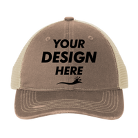 Port Authority Distressed Mesh Back Cap, Light Olive / Stone, Front view, Mockup
