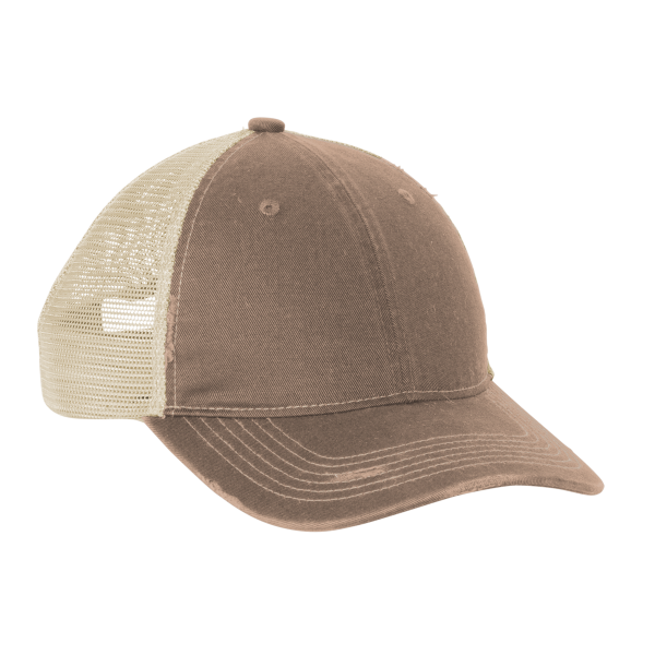 Port Authority Distressed Mesh Back Cap, Light Olive / Stone, Right Side view