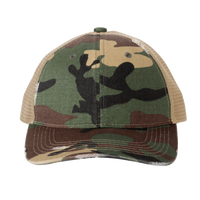 Port Authority Distressed Mesh Back Cap, Military Camo / Khaki, Front view
