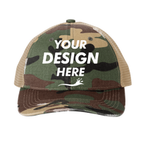 Port Authority Distressed Mesh Back Cap, Military Camo / Khaki, Front view, Mockup