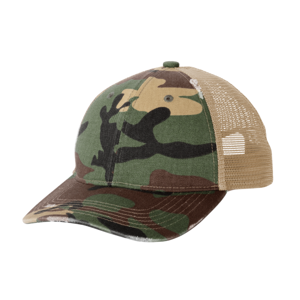 Port Authority Distressed Mesh Back Cap, Military Camo / Khaki, Left Side view