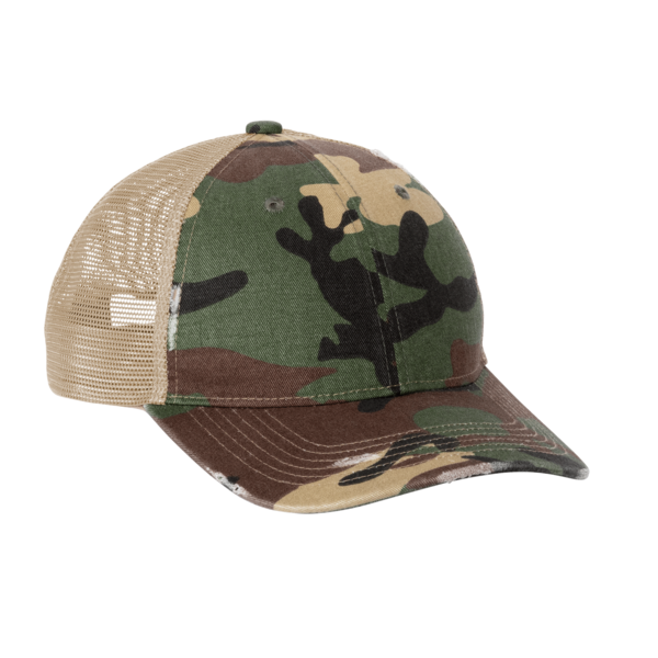 Port Authority Distressed Mesh Back Cap, Military Camo / Khaki, Right Side view