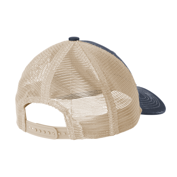 Port Authority Distressed Mesh Back Cap, River Blue Navy / Khaki, Back view