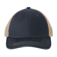 Port Authority Distressed Mesh Back Cap, River Blue Navy / Khaki, Front view