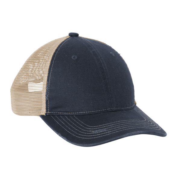 Port Authority Distressed Mesh Back Cap, River Blue Navy / Khaki, Right Side view
