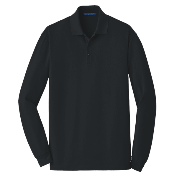 Port Authority EZCotton ® Long Sleeve Polo, Black, Front view