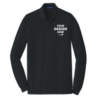 Port Authority EZCotton ® Long Sleeve Polo, Black, Front view, Mockup