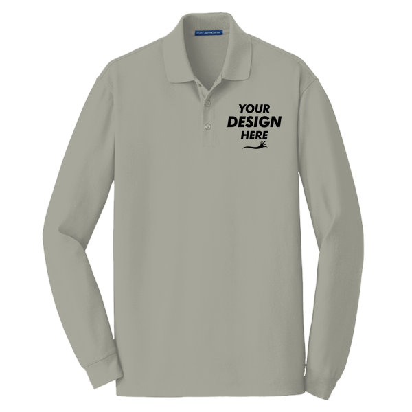 Port Authority EZCotton ® Long Sleeve Polo, Oxford Heather, Front view, Mockup