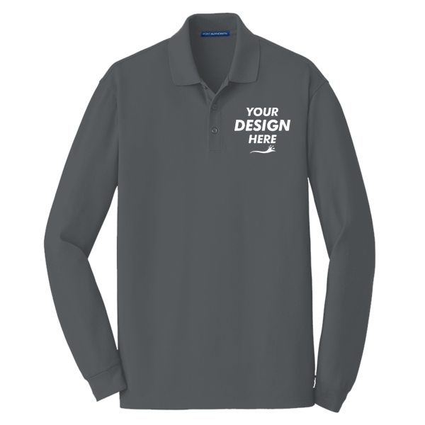 Port Authority EZCotton ® Long Sleeve Polo, Sterling Grey, Front view, Mockup