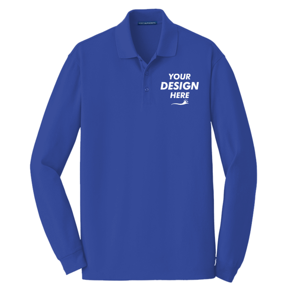 Port Authority EZCotton ® Long Sleeve Polo, True Royal, Front view, Mockup