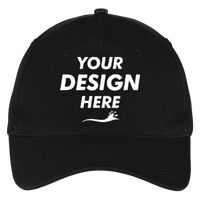 Port Authority Five Panel Twill Cap, Black, Front view, Mockup