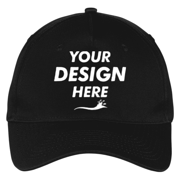 Port Authority Five Panel Twill Cap, Black, Front view, Mockup