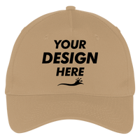 Port Authority Five Panel Twill Cap, Khaki, Front view, Mockup