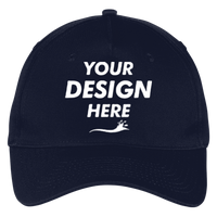 Port Authority Five Panel Twill Cap, Navy, Front view, Mockup