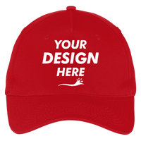 Port Authority Five Panel Twill Cap, Red, Front view, Mockup