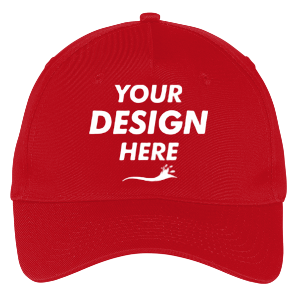 Port Authority Five Panel Twill Cap, Red, Front view, Mockup