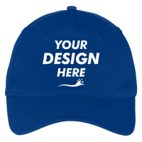 Port Authority Five Panel Twill Cap, Royal, Front view, Mockup