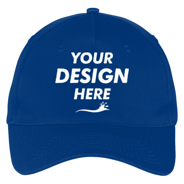 Port Authority Five Panel Twill Cap, Royal, Front view, Mockup